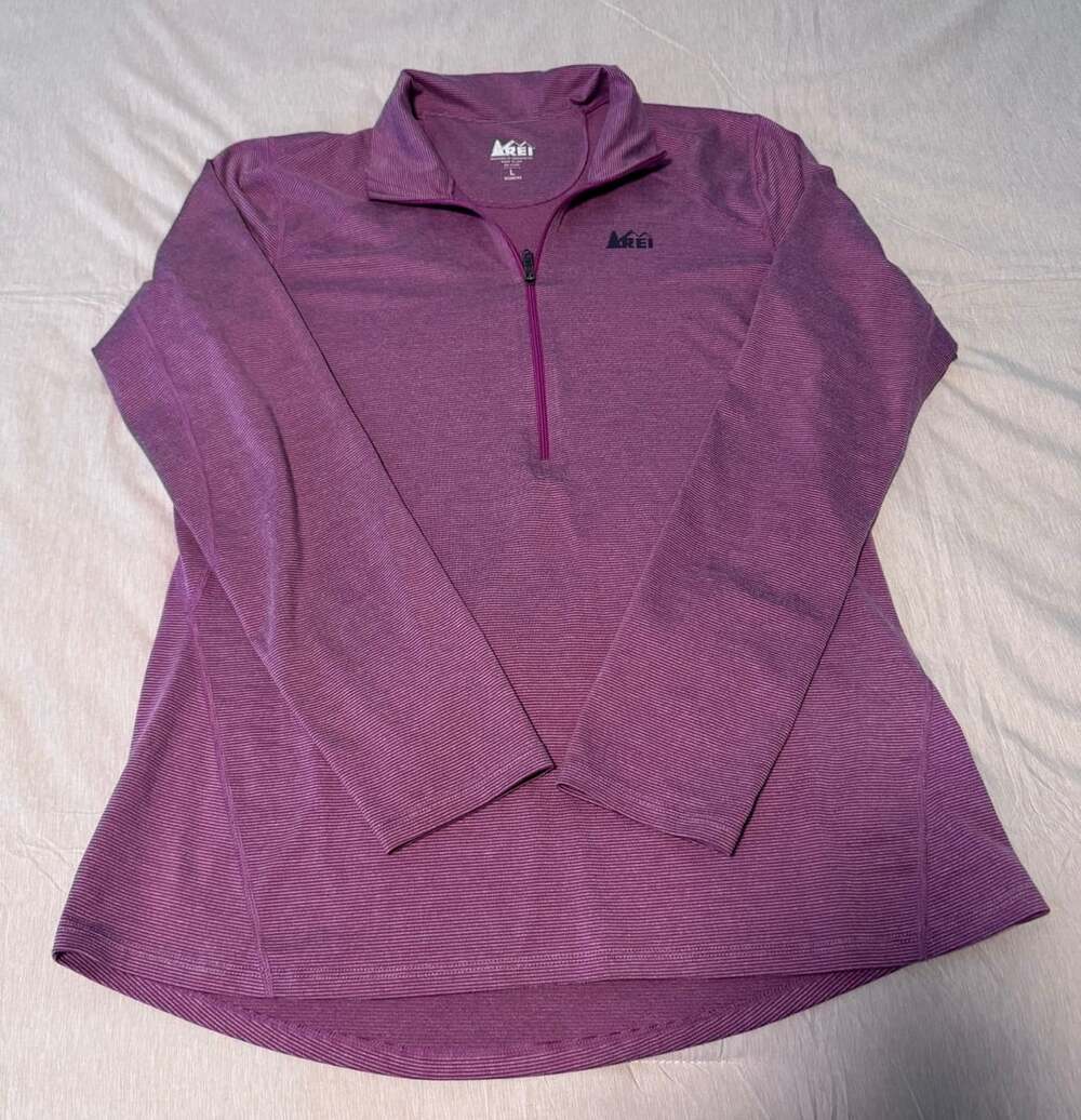 REI 1/4 Zip Pullover Size L Purple Striped Long Sleeve